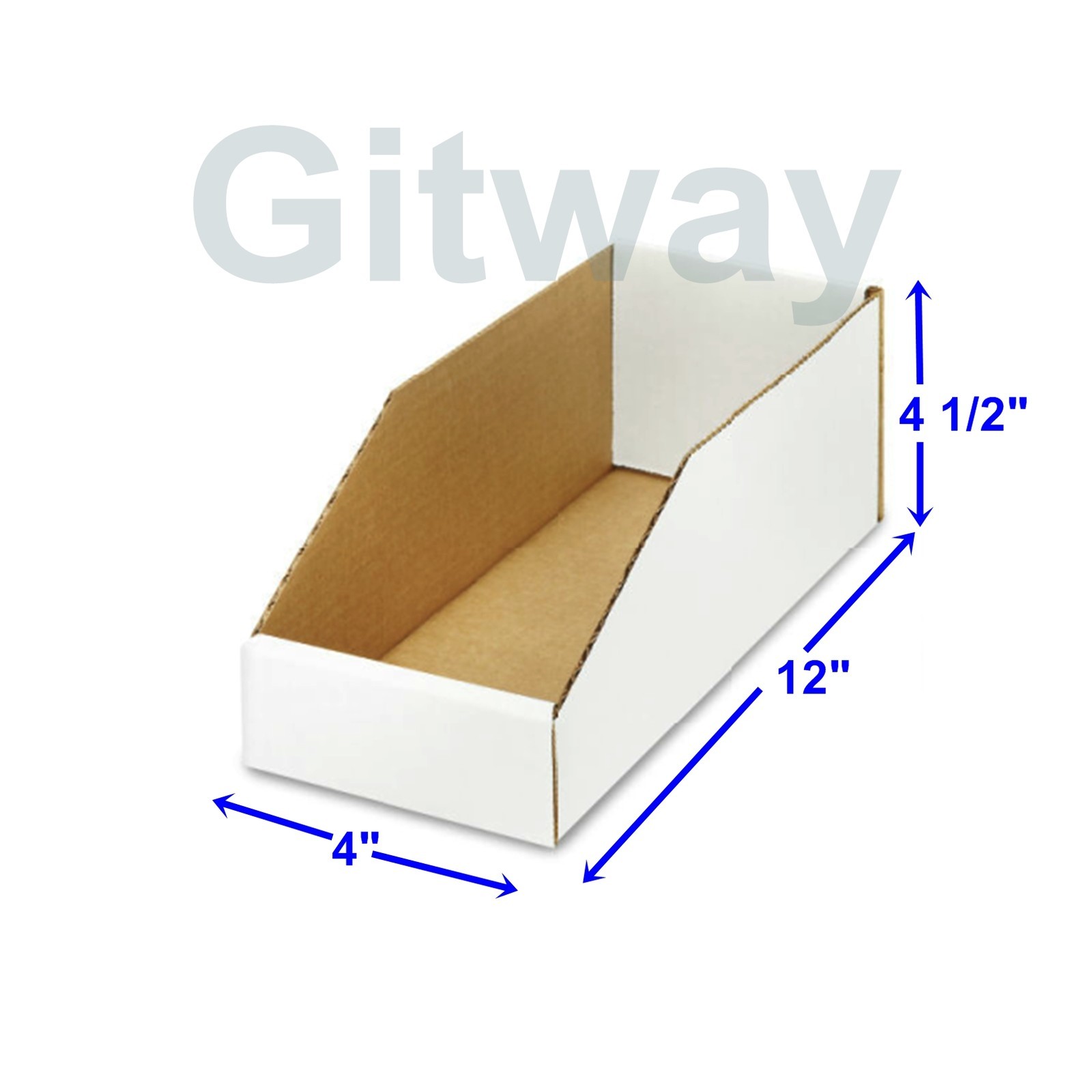 50- 4 X 12 x 4 1/2"" Corrugated Cardboard Open Top Storage Parts Bin Bins Boxes