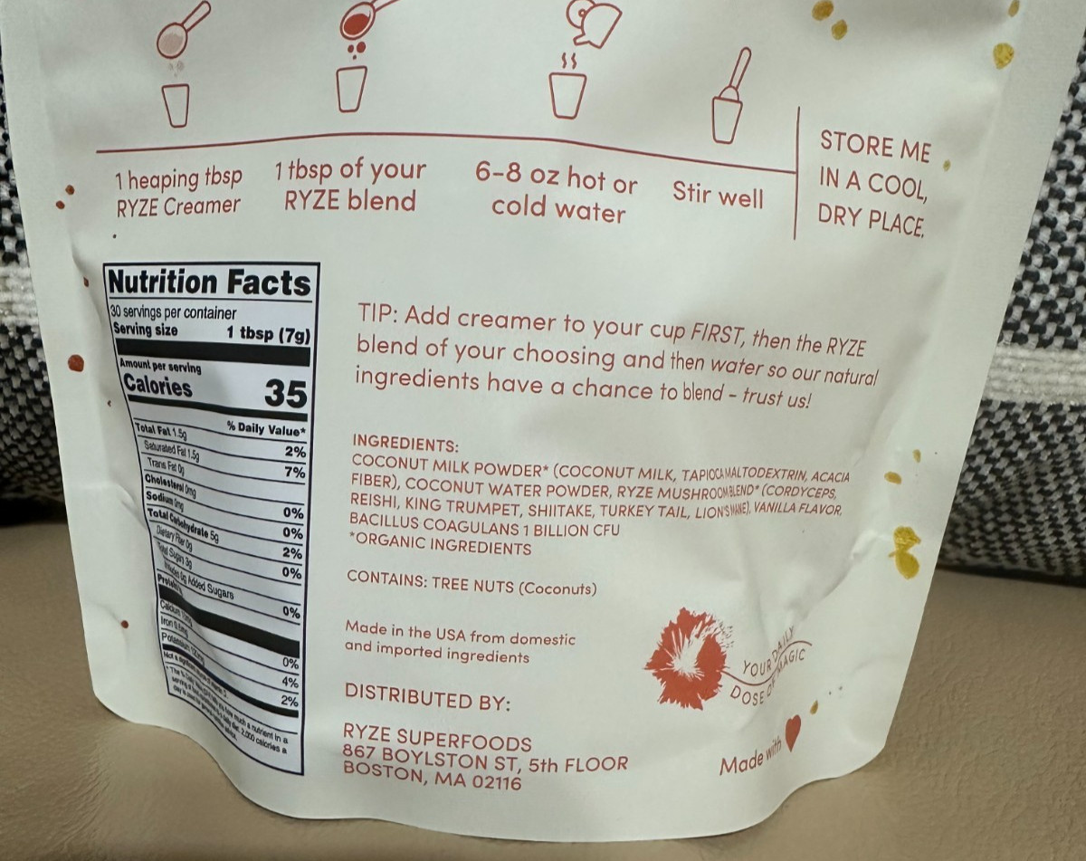 Ryze Superfood Creamer Mushrooms Probiotics Creamy Vanilla 30 servings Exp 01/28