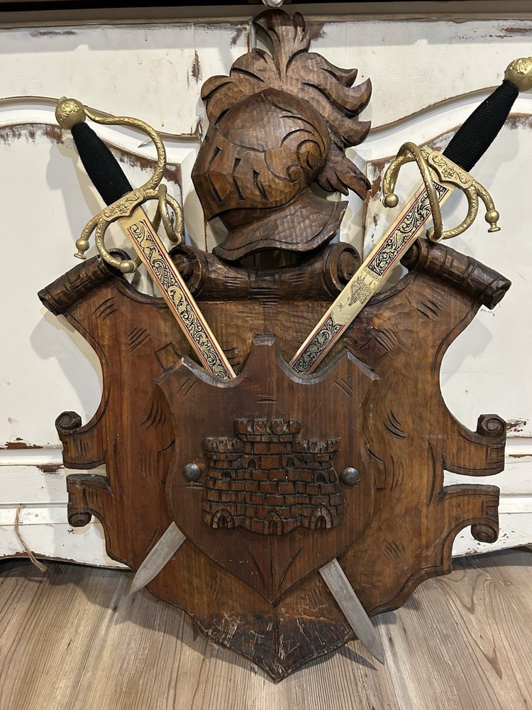 Vintage Solid Wood Armor & Sword Display.