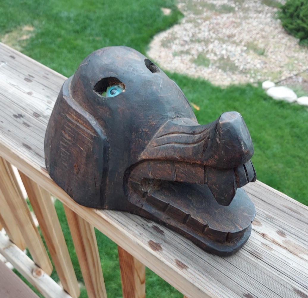 Vintage Mexico / Central American Carved WOLF Mask