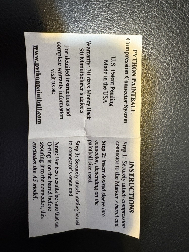 Python paintball Compression System - 4 Sleeves. Thread Style: Autococker