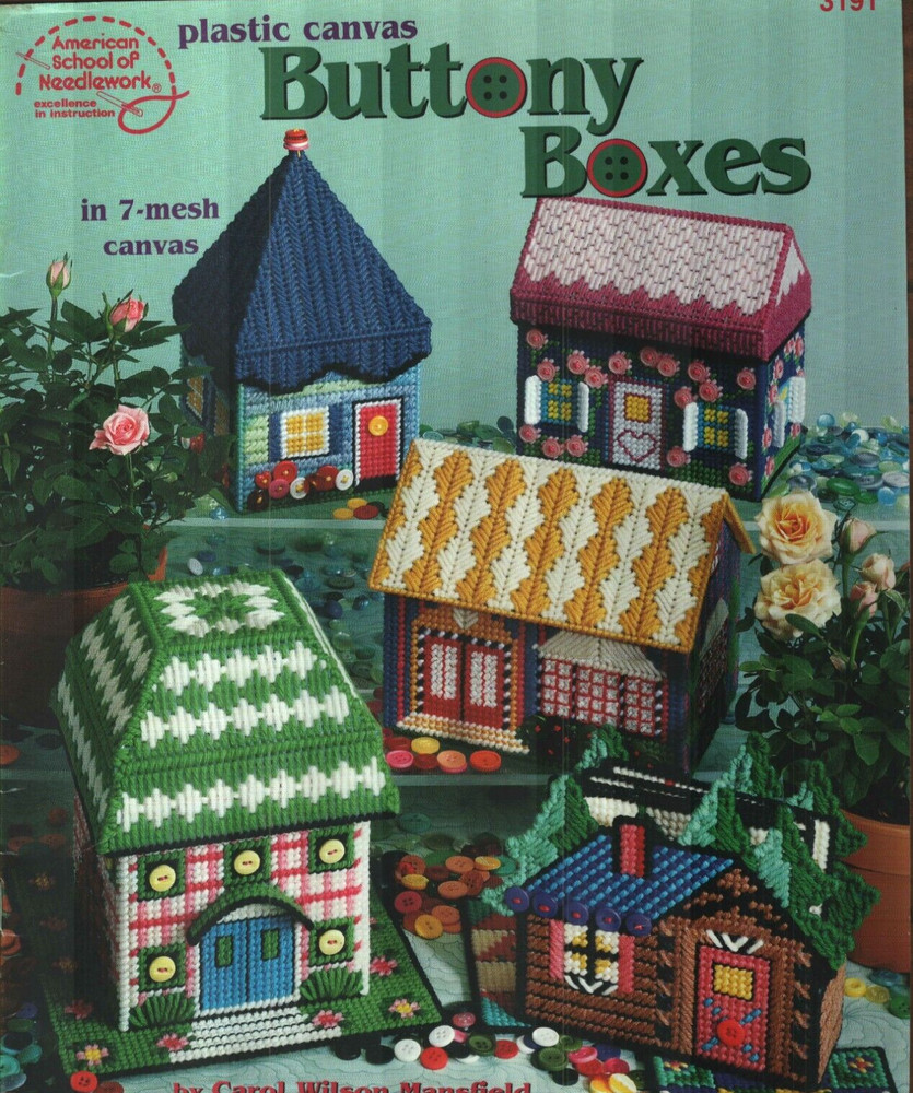 BUTTONY BOXES HOME STORAGE BOXES & COASTERS PLASTIC CANVAS PATTERN BOOK