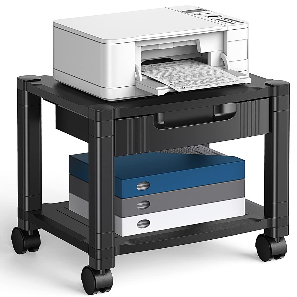 Printer Stand with Cable Management and Storage Drawer, Printer Table with Lo...