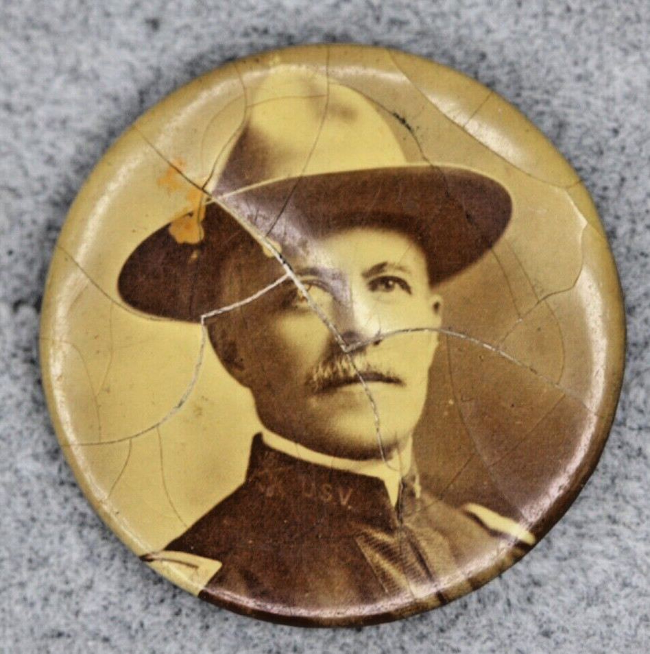 1890s Celluloid Photo Button USV Infantry Officer Indiana National Guard Pin