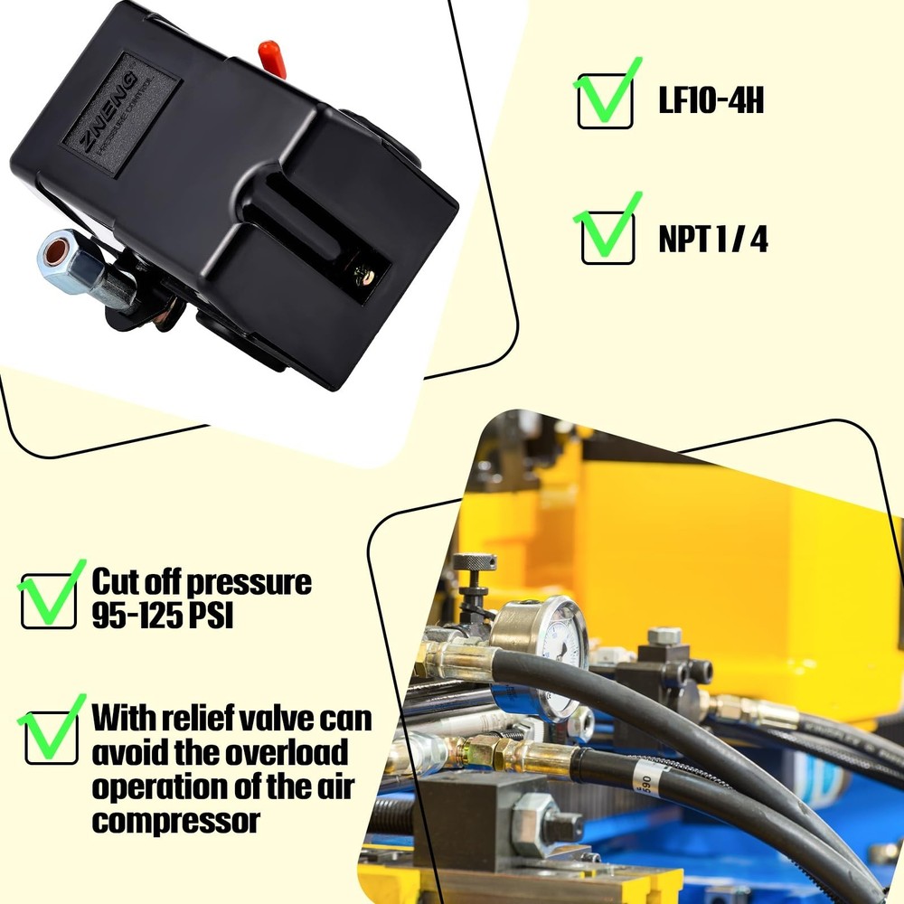 Peryiter 4 Pcs Air Compressor Pressure Switch Replacement Kit, 90-125 Psi Con...