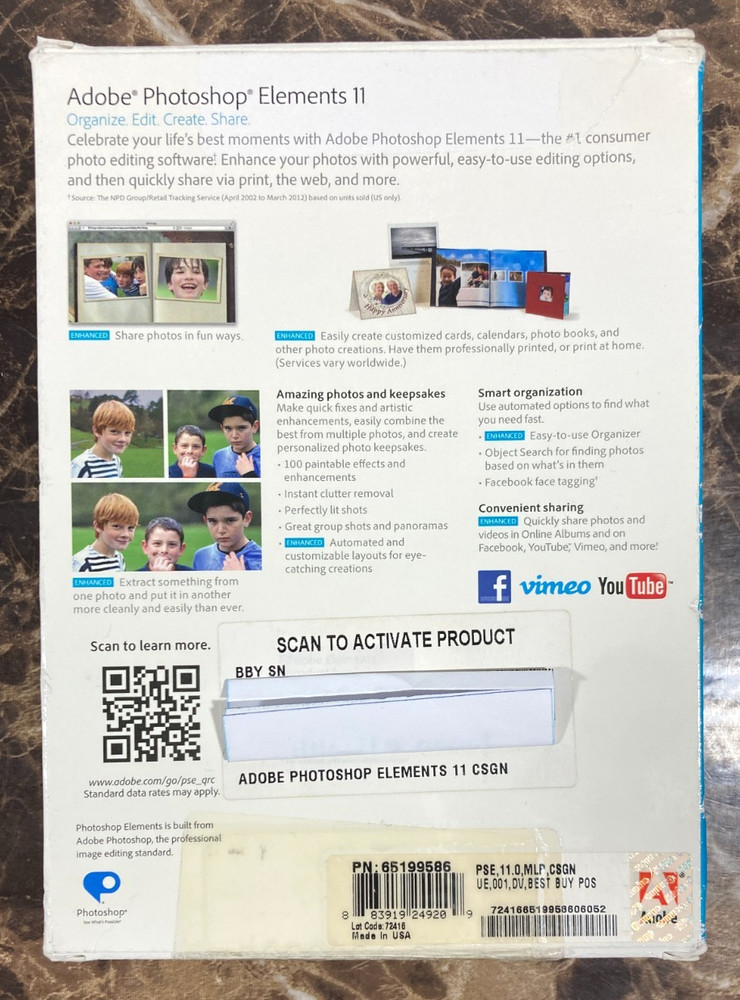 Photoshop Elements 11 For Windows & Mac OS 2012 Software w/ Serial DVD-Rom