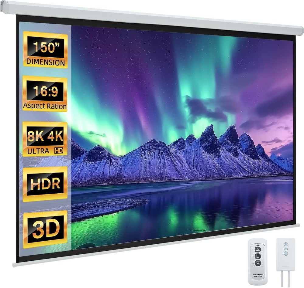 150" Projector Screen Motorized 16:9 4K HD Pull Down 150 INCH 16:9 US ONLY