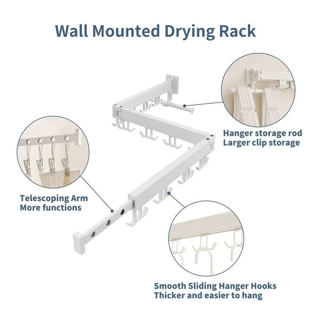 JOOM Clothes Drying Rack Wall Mounted,Folding Clothes Drying Rack,Retractable,Co