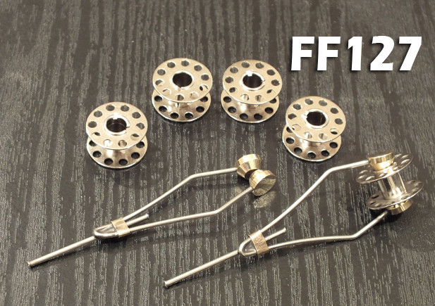 5 Metal Thread Bobbins Spools & 2 Mini Bobbin Holder -  FF127