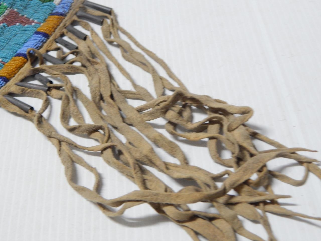 VINTAGE ARAPAHO BEADED PLAINS RATION CARD POUCH - TIN CONES FRINGE CLEAN + NICE