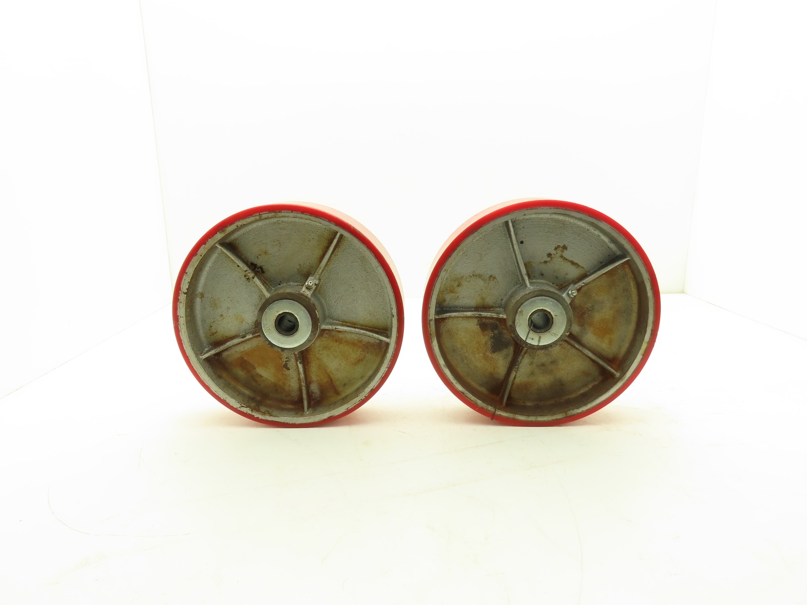 Caster Wheel 10" x 2.5" Red Poly Metal Wheel 3/4" Bore Lot of 2