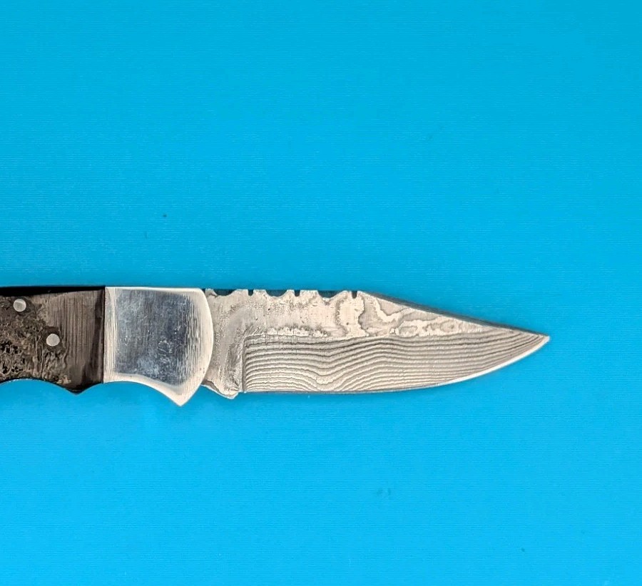 Zelus Damascus Blade Plain Edge Lockback Knife! With Leather Sheath!
