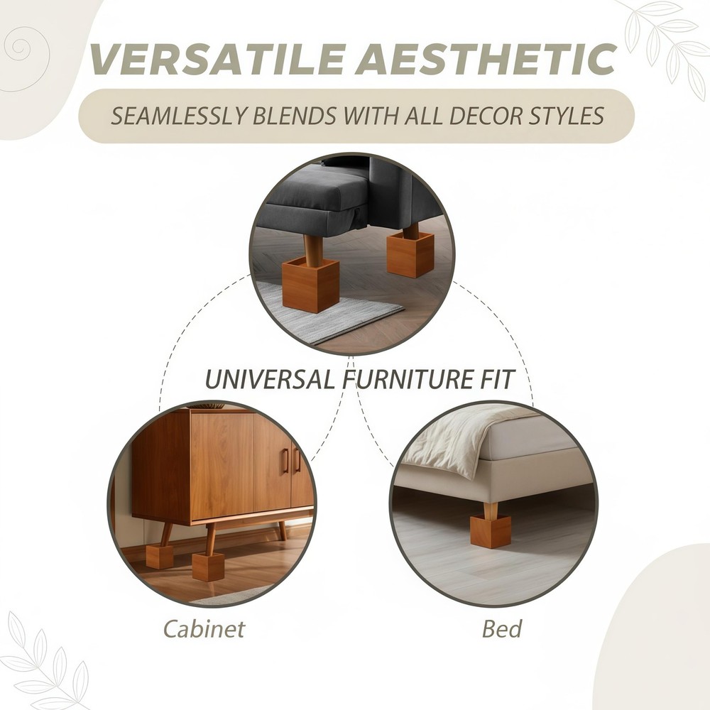 3-Inch Solid Pine Furniture Risers – 2000LBS Capacity, Tool-Install, Natural ...