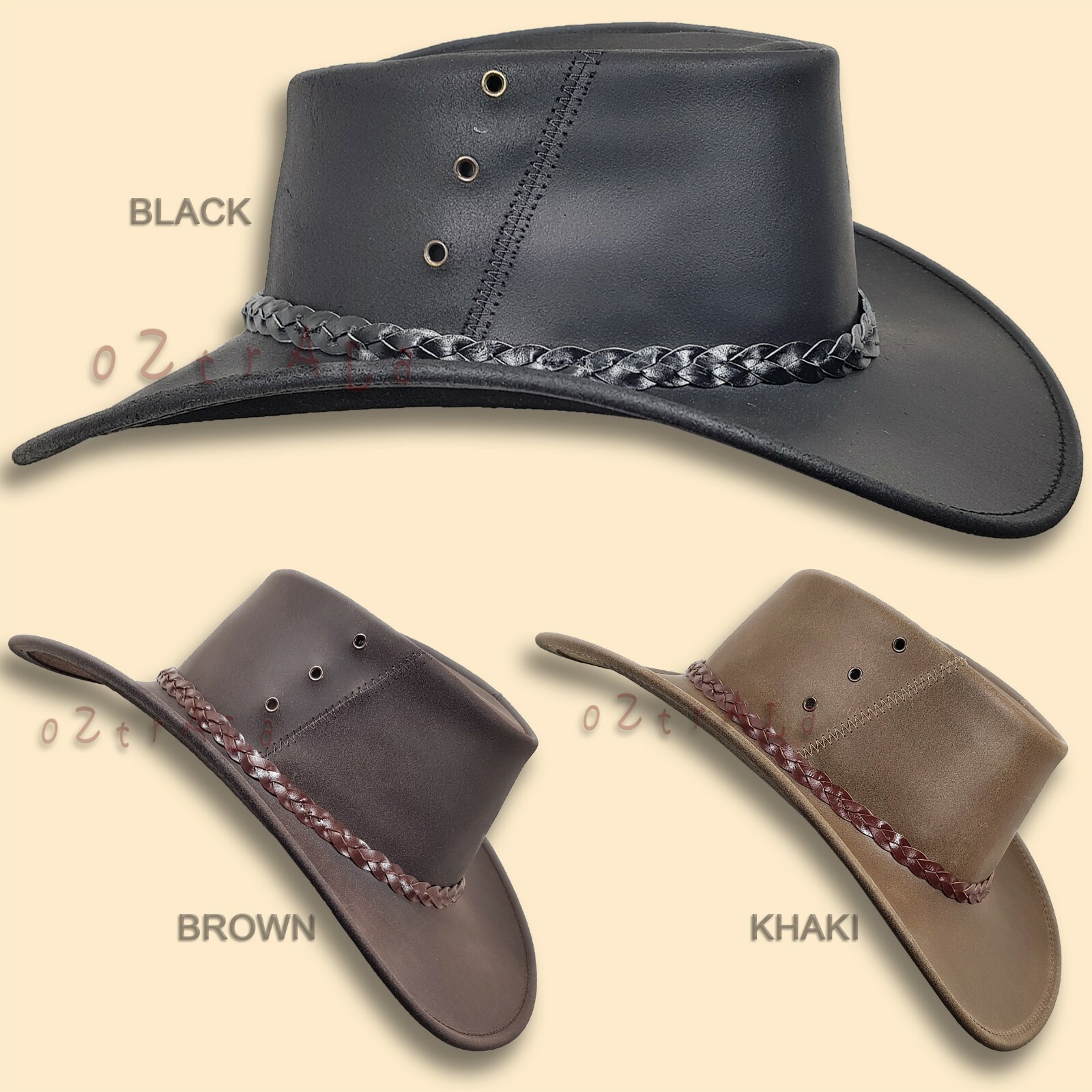 【oZtrALa】 Oiled KANGAROO Leather Hat Cowboy Western Outback Mens Golf AUSTRALIAN
