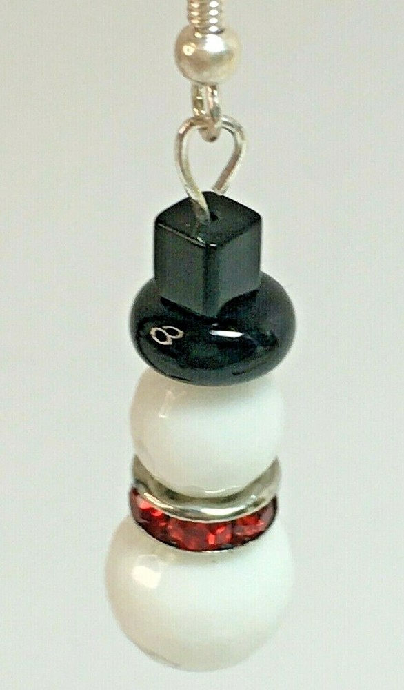 Earring Set Snowman Glass Bead Dangle Handmade 1.5"