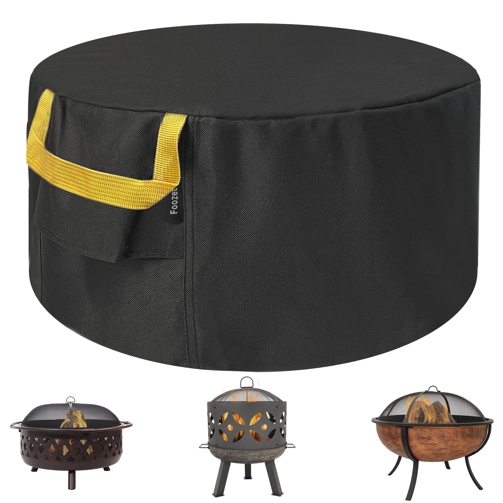 Fire Pit Cover Round - Waterproof 600D Heavy Duty Round Patio Fire Bowl Cover