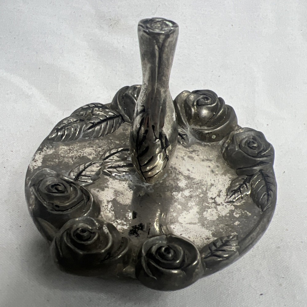 Godinger Ring Holder Dish Vintage Silver Plated Rose Design