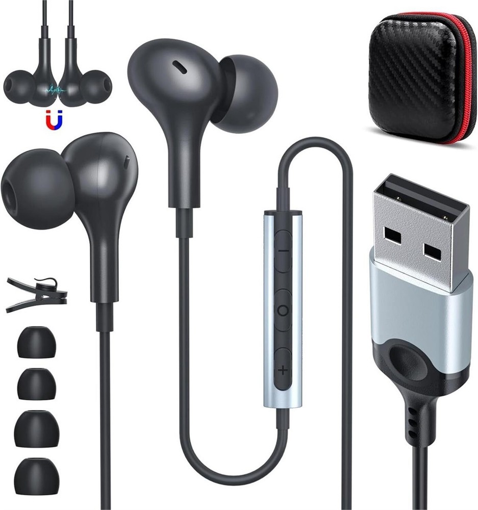 USB Headset with Microphone for PC 7.5 Ft Cable, USB A Headphones for Computer,