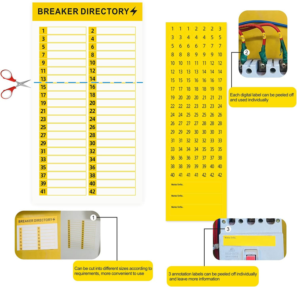 16 Sheets Breaker Panel Labels Electrical Box Sticker Numbers Breaker Panel