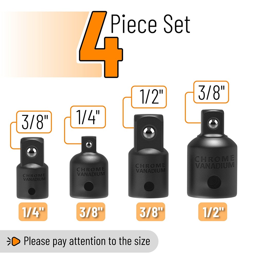 Bates- Impact Socket Adapter and Reducer Set, 4-pcs, 4 pcs, Black