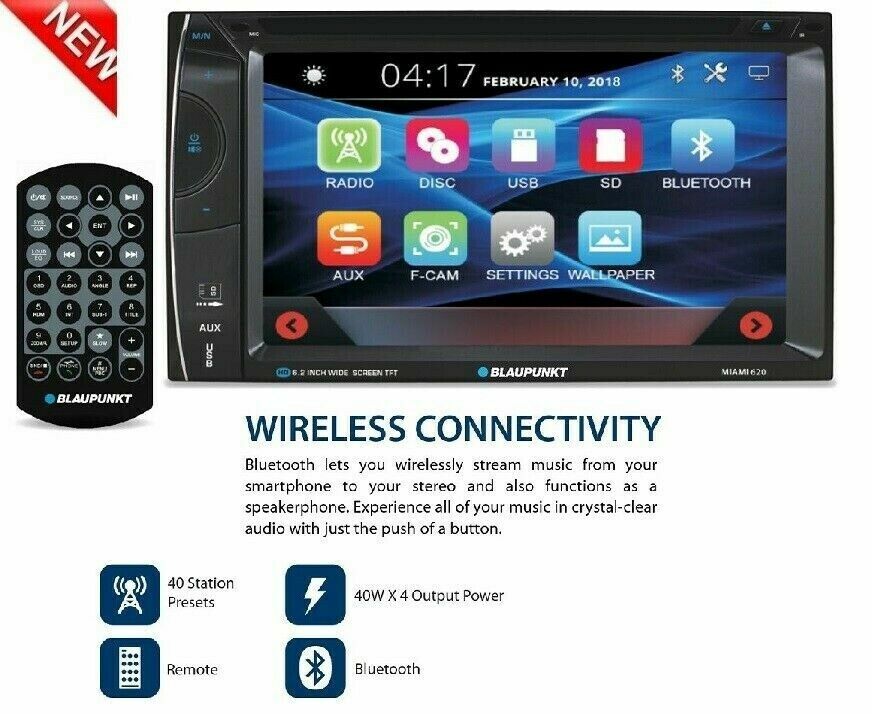 Blaupunkt MIAMI 620 Car Double DIN 6.2" Touchscreen DVD CD USB SD MP3 Bluetooth