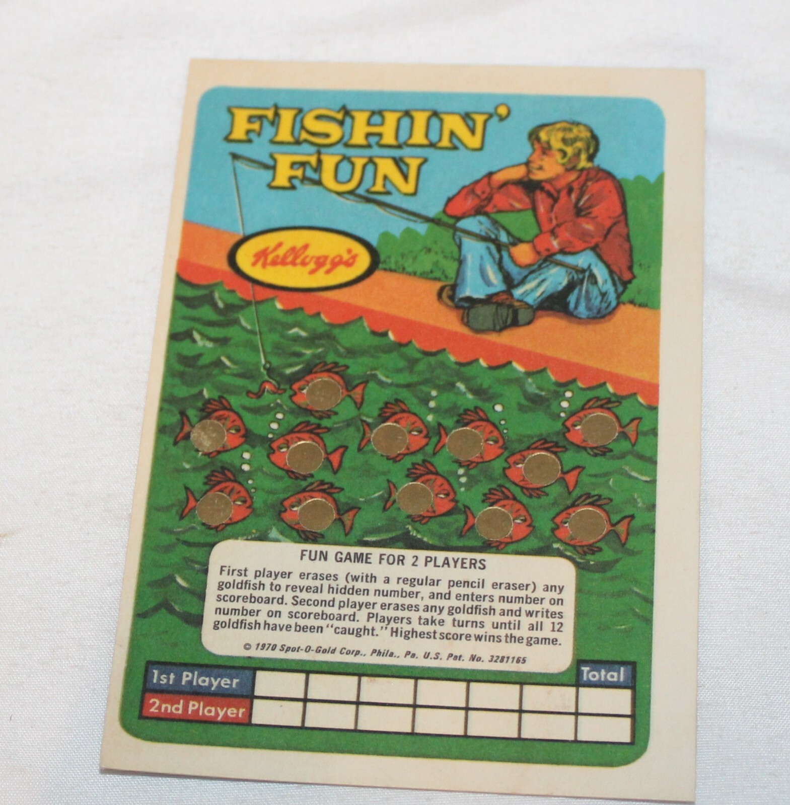 VTG Kellogg's Cereal Premium 1971 Fishin' Fun Game Spot o Gold Card Rare Fishing