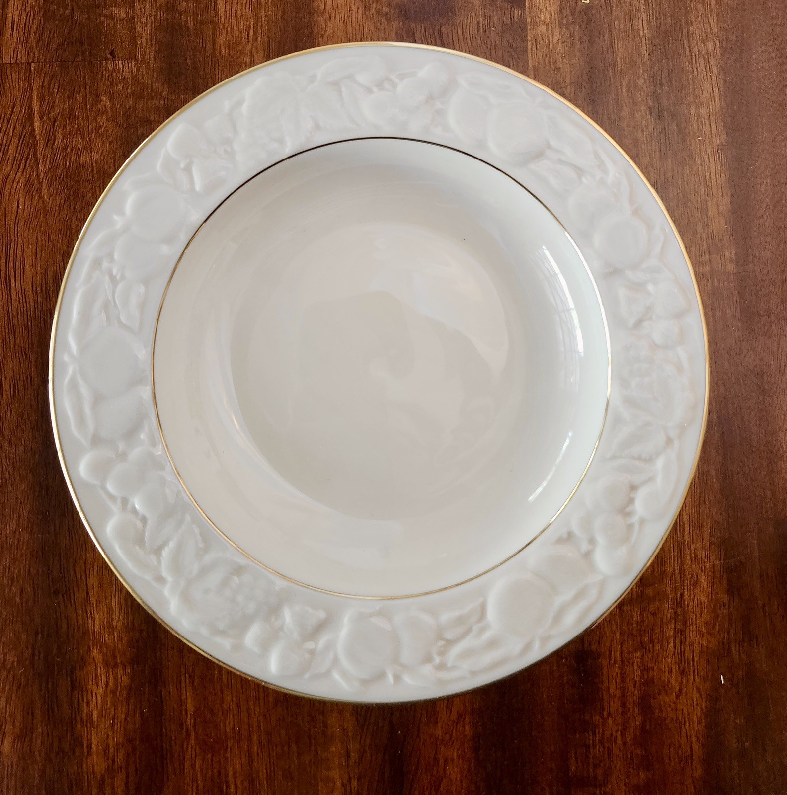 LENOX Fruits Of Life 9” Rimmed Soup/Pasta Bowls Set of 4 Gold Rim USA Excellent