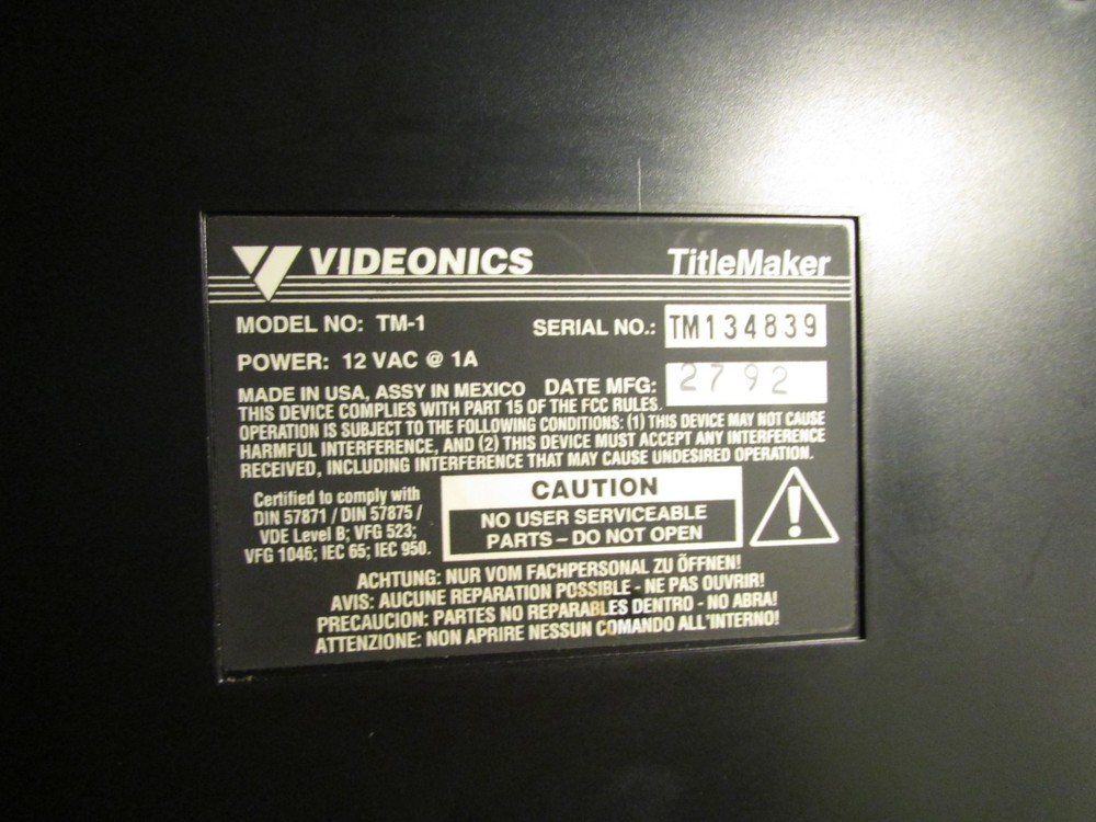 Videonics Video TitleMaker TM-1 — Digital Character Generator / 1992
