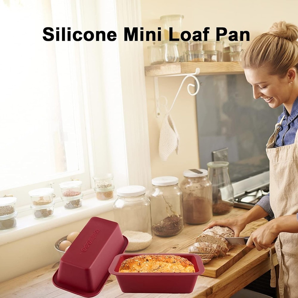 4 Pack Mini Silicone Loaf Pans Non Stick Rectangle Small Cake Pans for-Baking