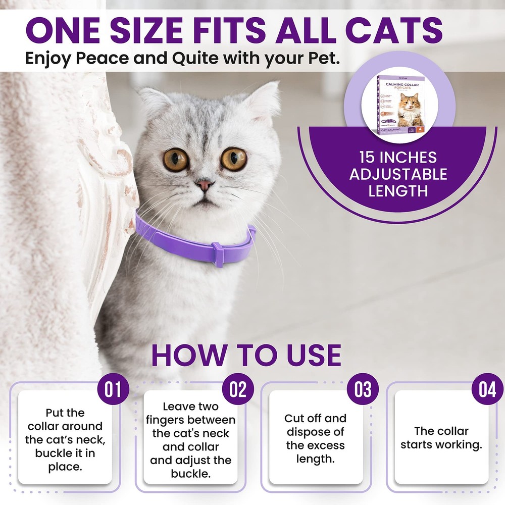Calming Collar for Cats Pheromone Behavior Support Waterproof Adjustable 4-Pack