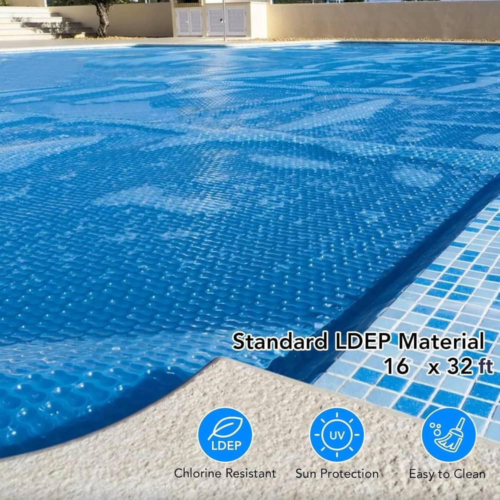 Pool Solar Cover 16x32ft Rectangular 300um Blue Waterproof Insulation Blanket...