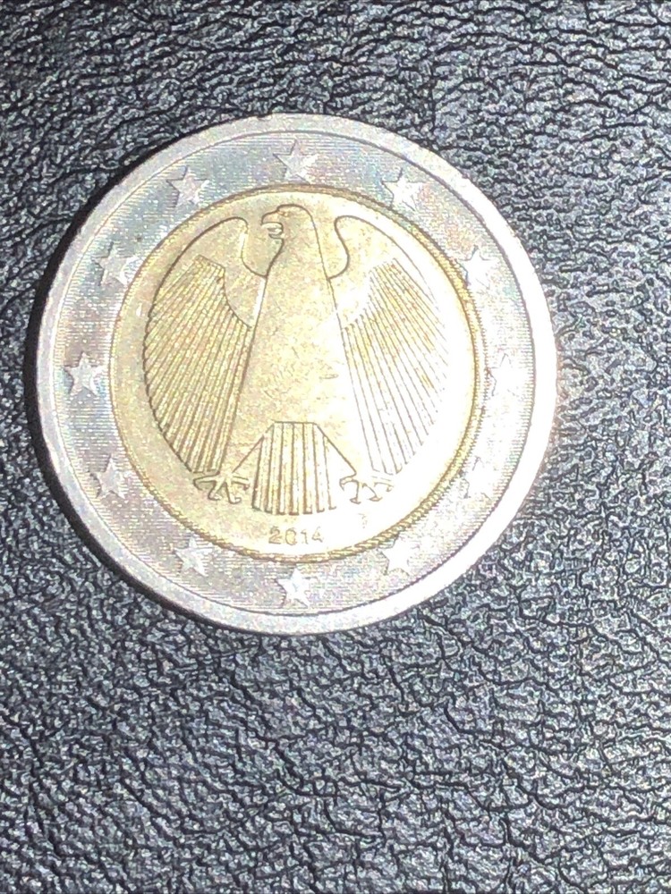Germany 2014 A Error, 2 Euro coin, eagle, misprinting with eccentricity errors