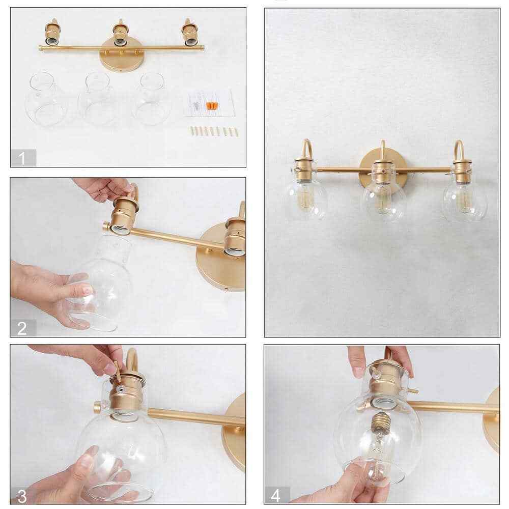 LNC Robb Modern 3-Light Gold Bathroom Vanity Light Interior Powder Room Lighting