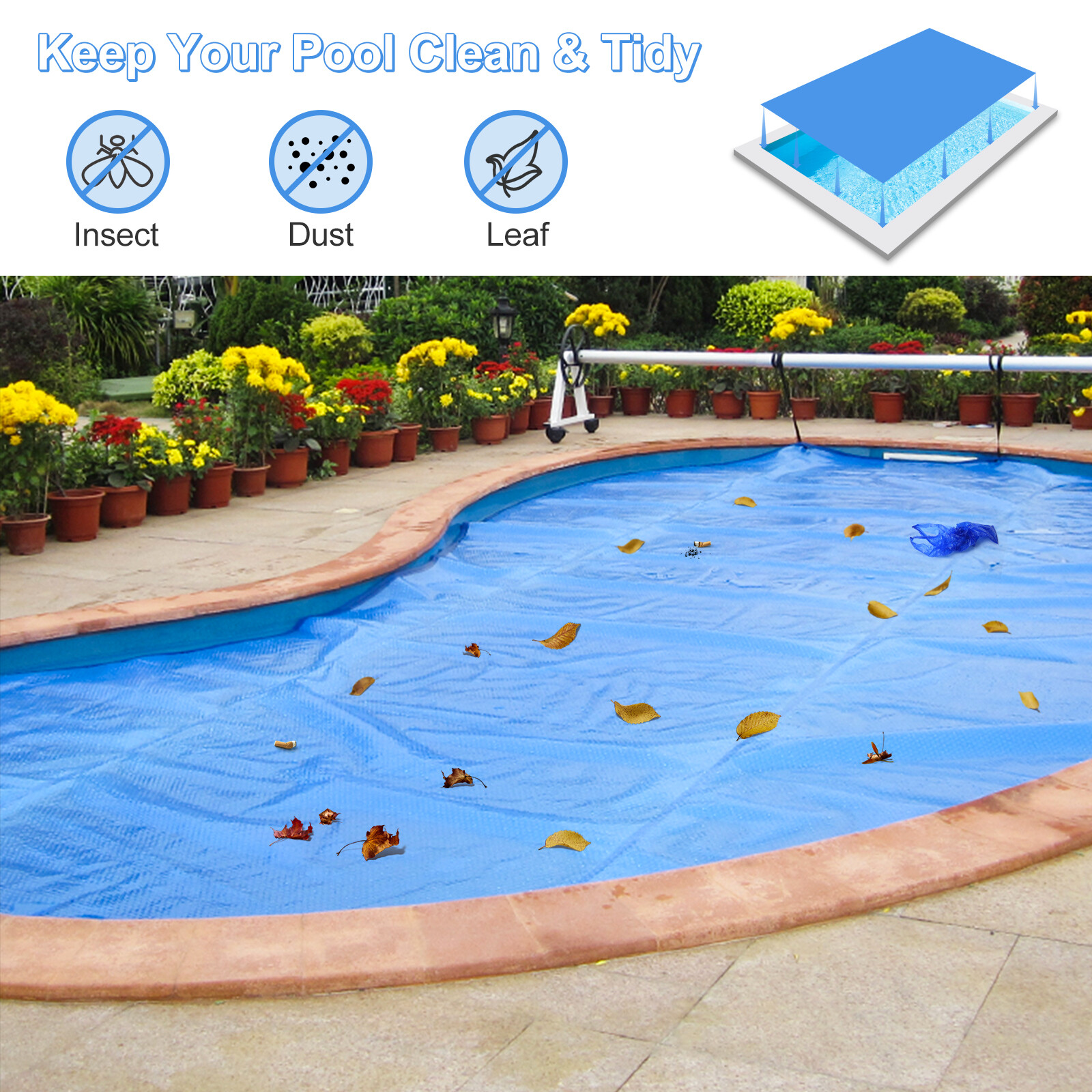 16 x 32 ft Rectangular Solar Pool Cover Insulating 12-MIL Heat Retaining Blanket