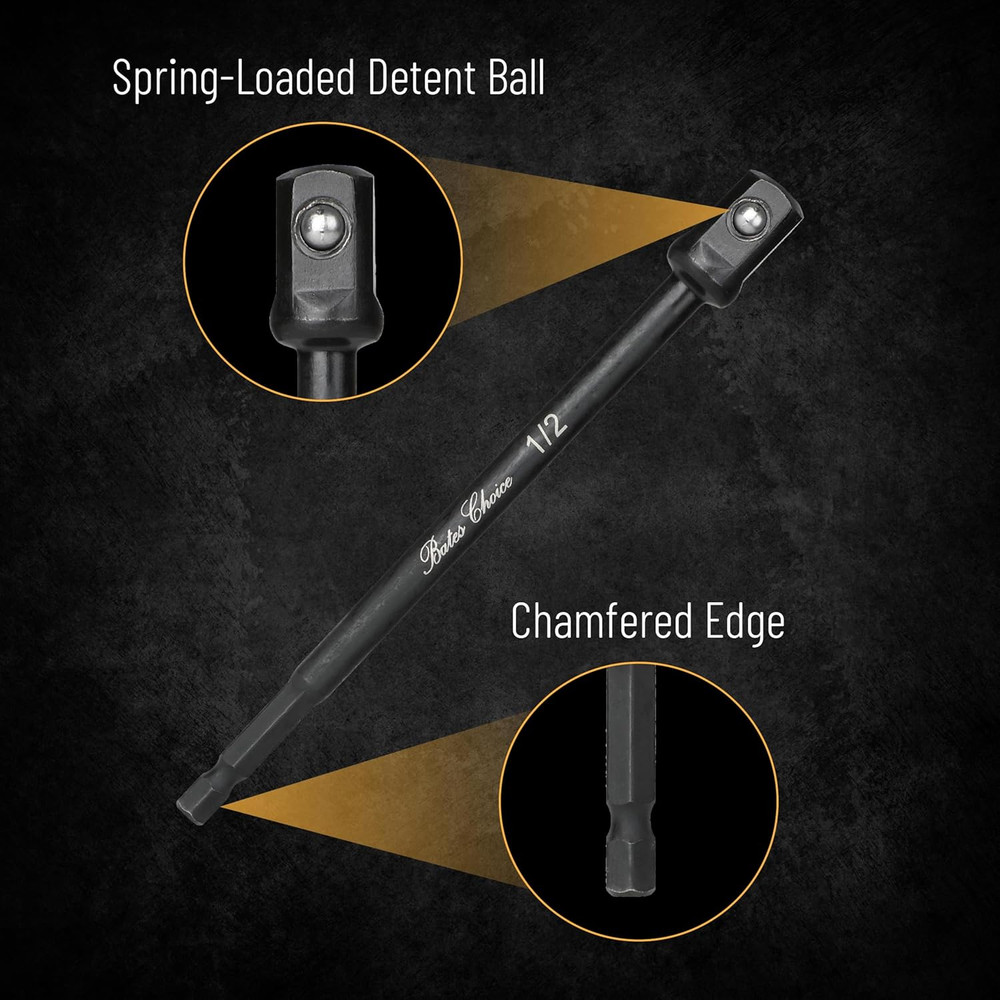 3Pcs Impact Socket Adapter Set 6" Drill Socket Adapter 1/4", 3/8",1/2" Hex Shank