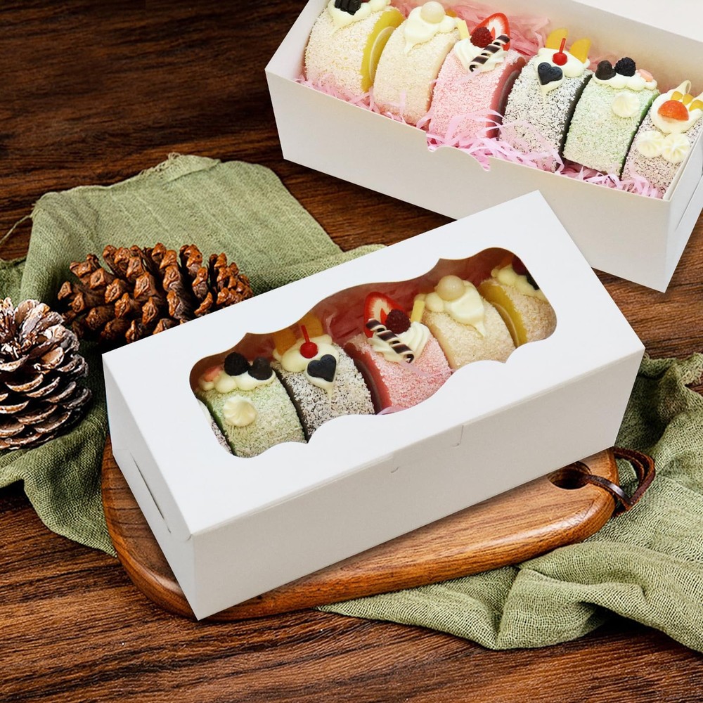 30pcs 9x4x3.5 Inch Cookie Boxes White Bakery Boxes with Window, Loaf Cake Box...