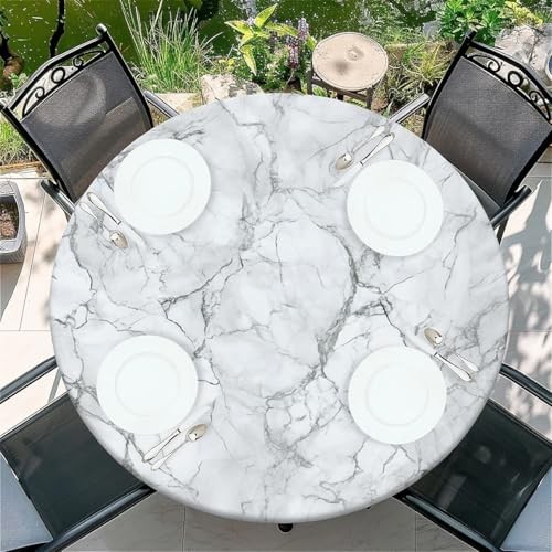 Round Fitted Tablecloth with Elastic Edge Design Table Cover 48" (Round) Marble