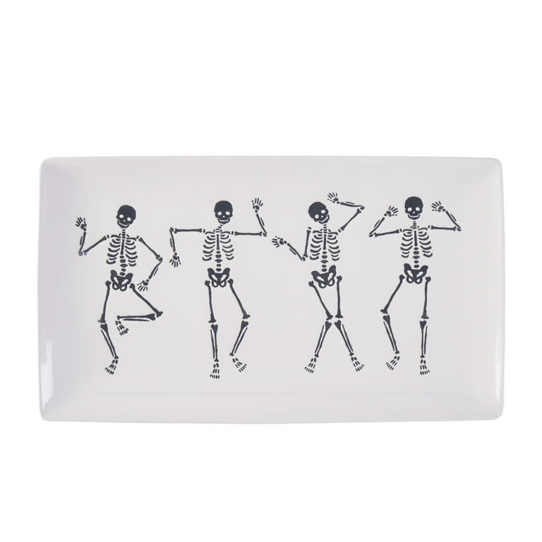 2x Halloween Ceramic Dancing Skeletons Tray