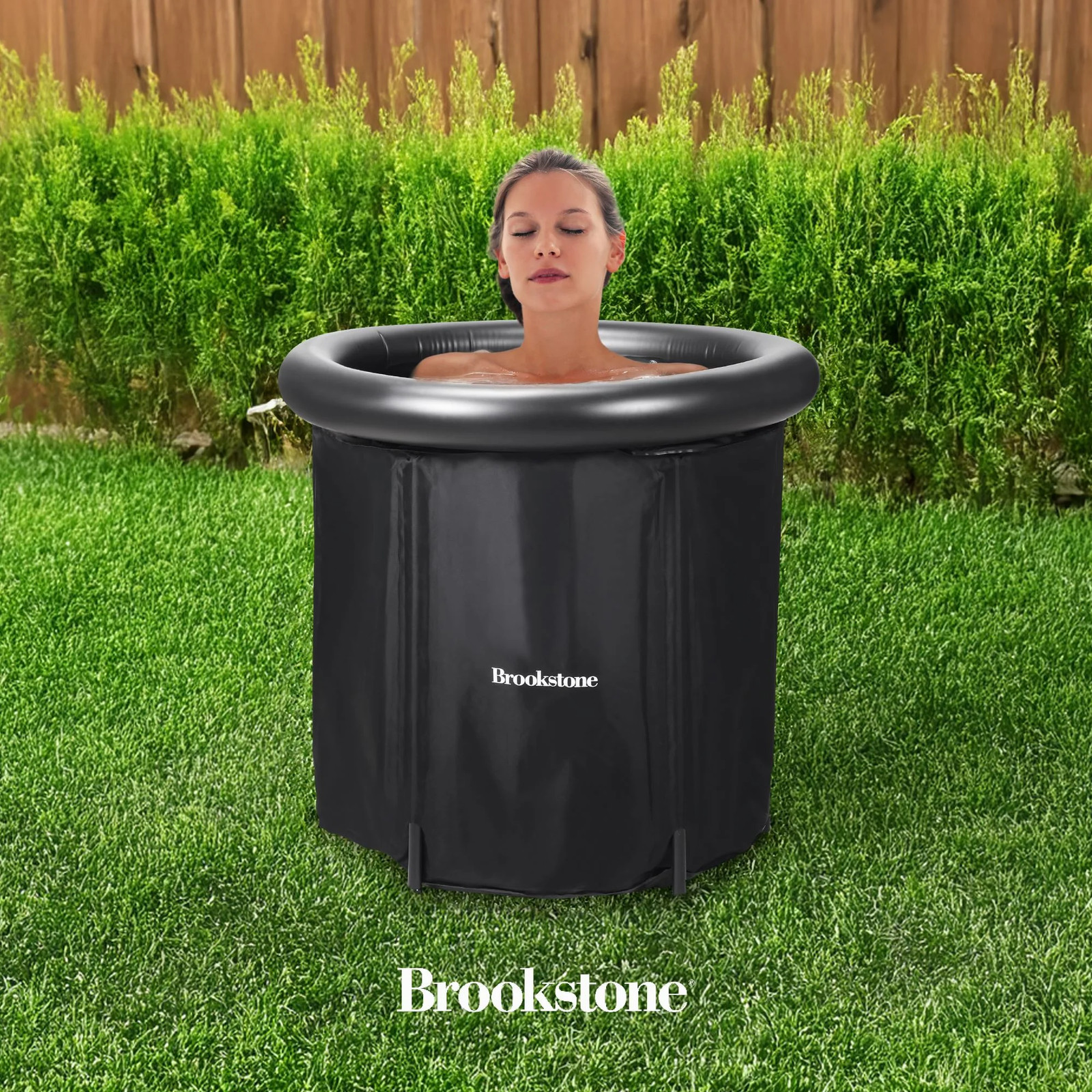 Brookstone Portable Ice Bath Cold Plunge Therapy Tub, Plastic Cover, Helps with
