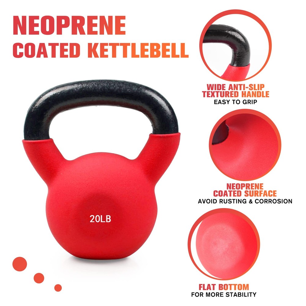 Neoprene Coated Kettlebell Weight Set, Solid Cast Iron