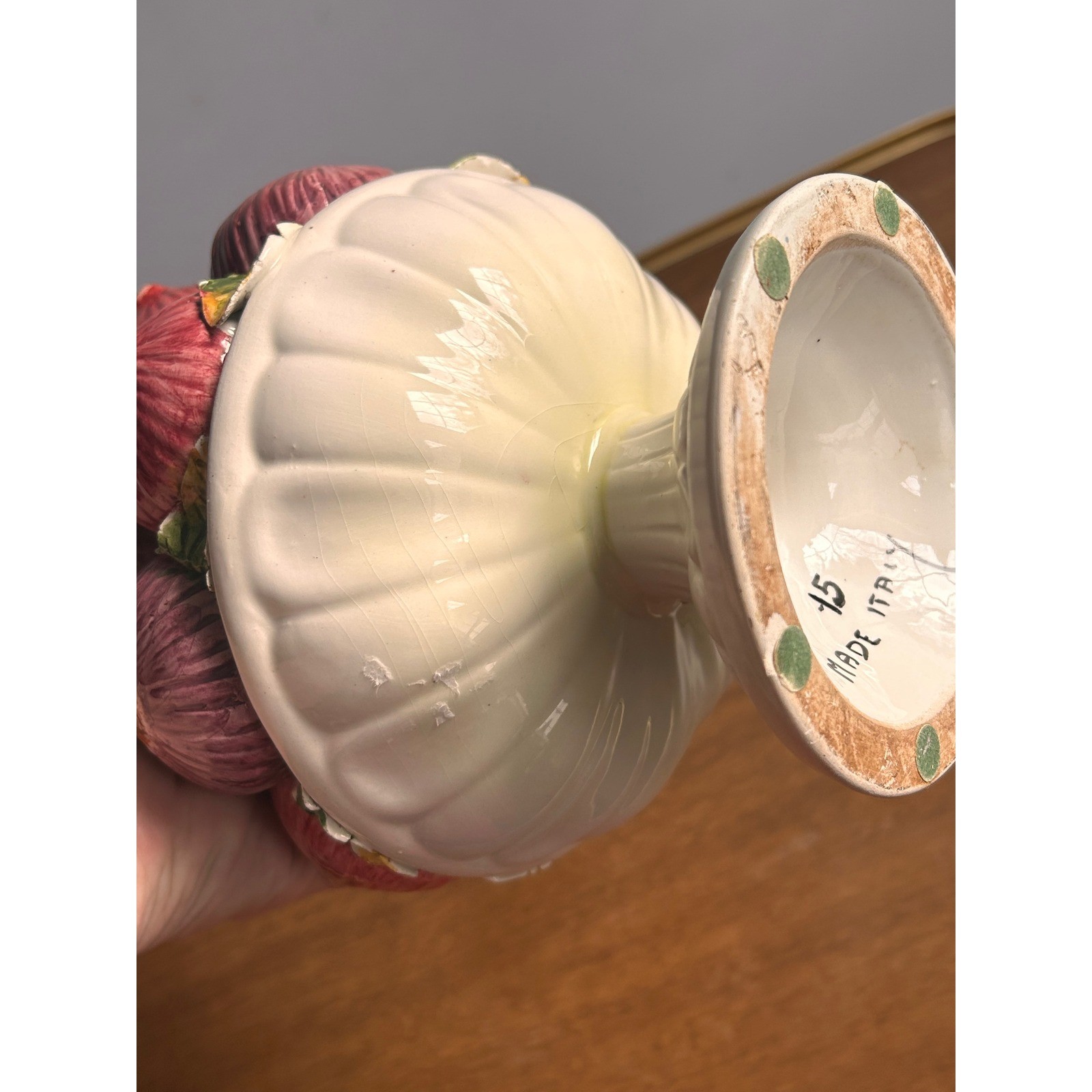 VTG Ceramic Onion Fig Fruit Topiary Centerpiece Italian Majolica Style Pedestal