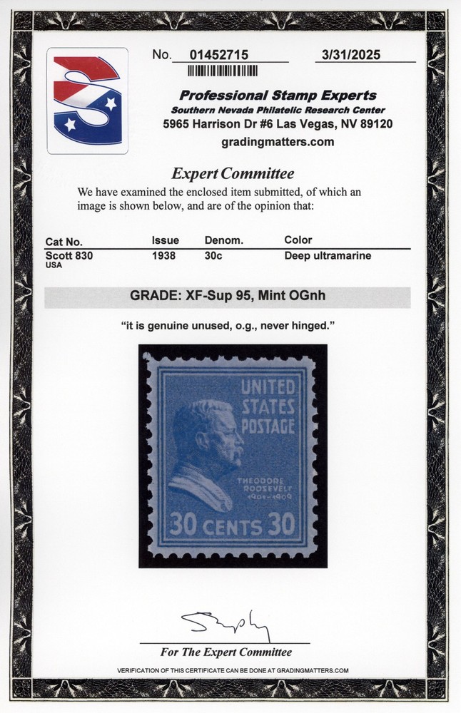US #830 | Mint NH | Extra Fine/Superb | PSE Cert