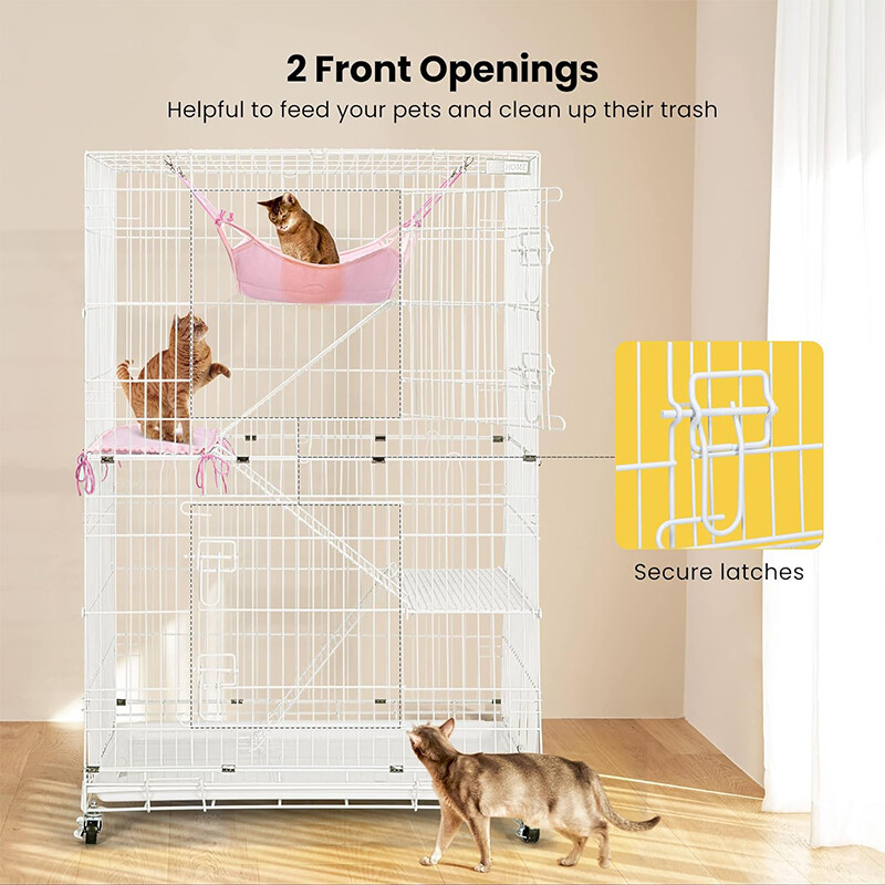 4-Tier Large Folding Cat Cage Crate Playpen w/Climbing Ladders/Platforms/Wheels