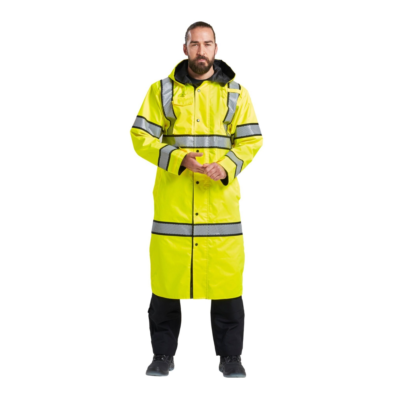 Portwest UH447 Waterproof Hi Vis Reversible Raincoat Long Trench Safety Jacket