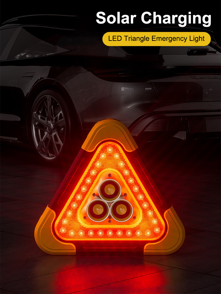 Foldable Car Emergency Triangle Warning Light Multi-Function LED Light Solar US