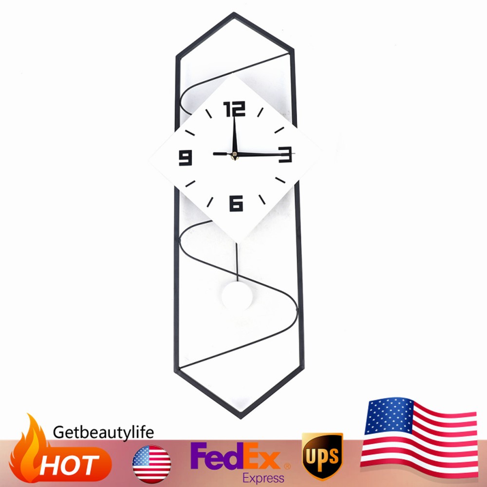 Wall Clock Modern Pendulum Wall Clock with Silent Movement Metal+ Solid Wood