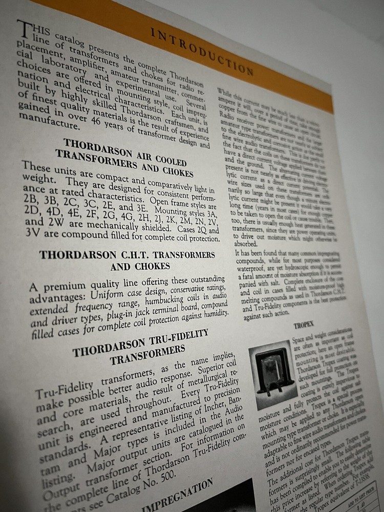 TRANSFORMERS BY THORDARSON COMPLETE CAT. NO 400-FX 1942 & COMPARISON DATA JB61