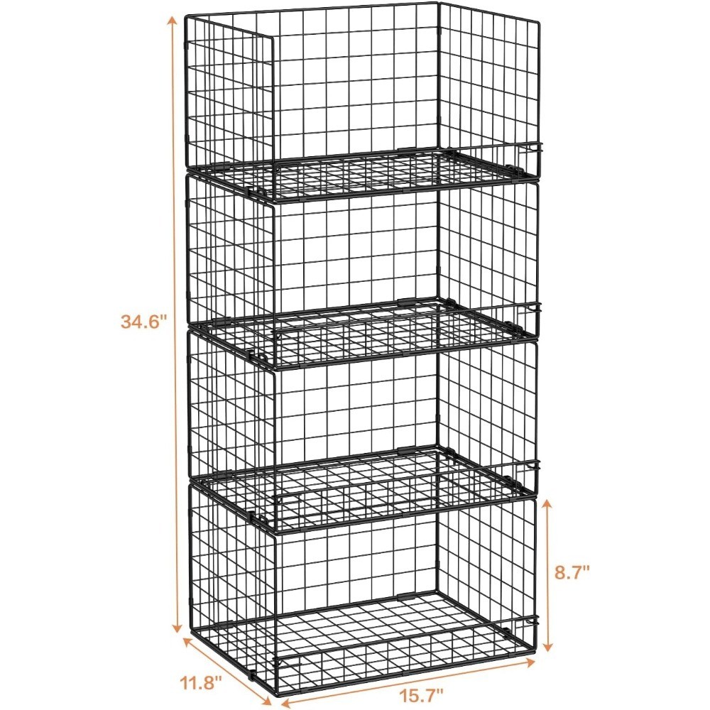4-Tier Stackable Closet Organizer with Baskets, Foldable Storage Shelves for