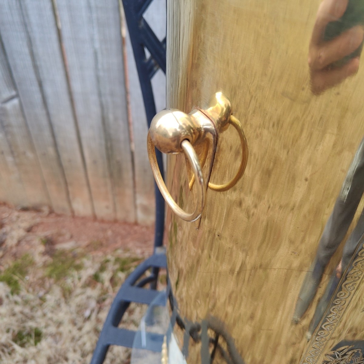 Vintage Brass Umbrella Cane Holder Stand 18" with Decorative Handles Asian Motif