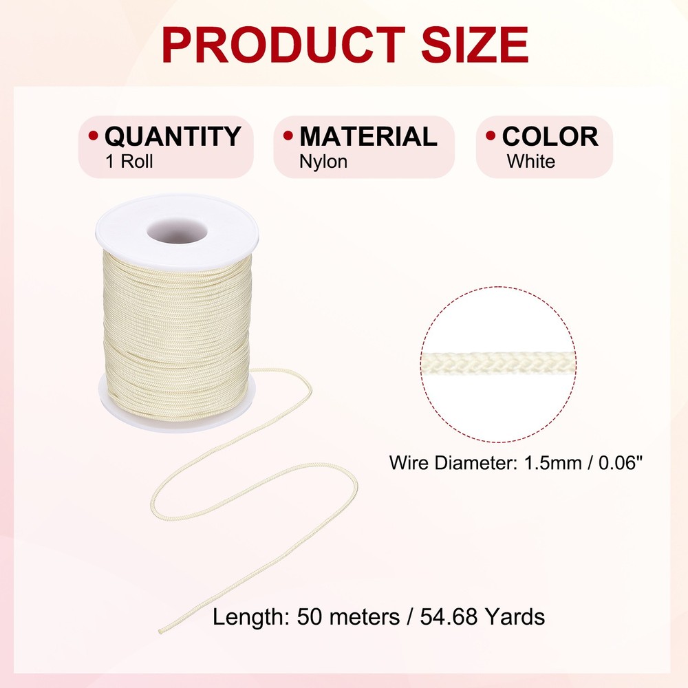 1.5mm 55 Yards Nylon String Bracelet String Braided Nylon Thread White